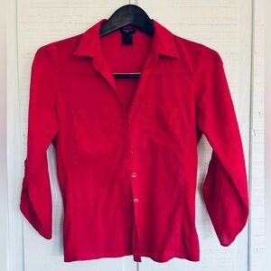 Ann Taylor Vibrant Red Button Down Blouse